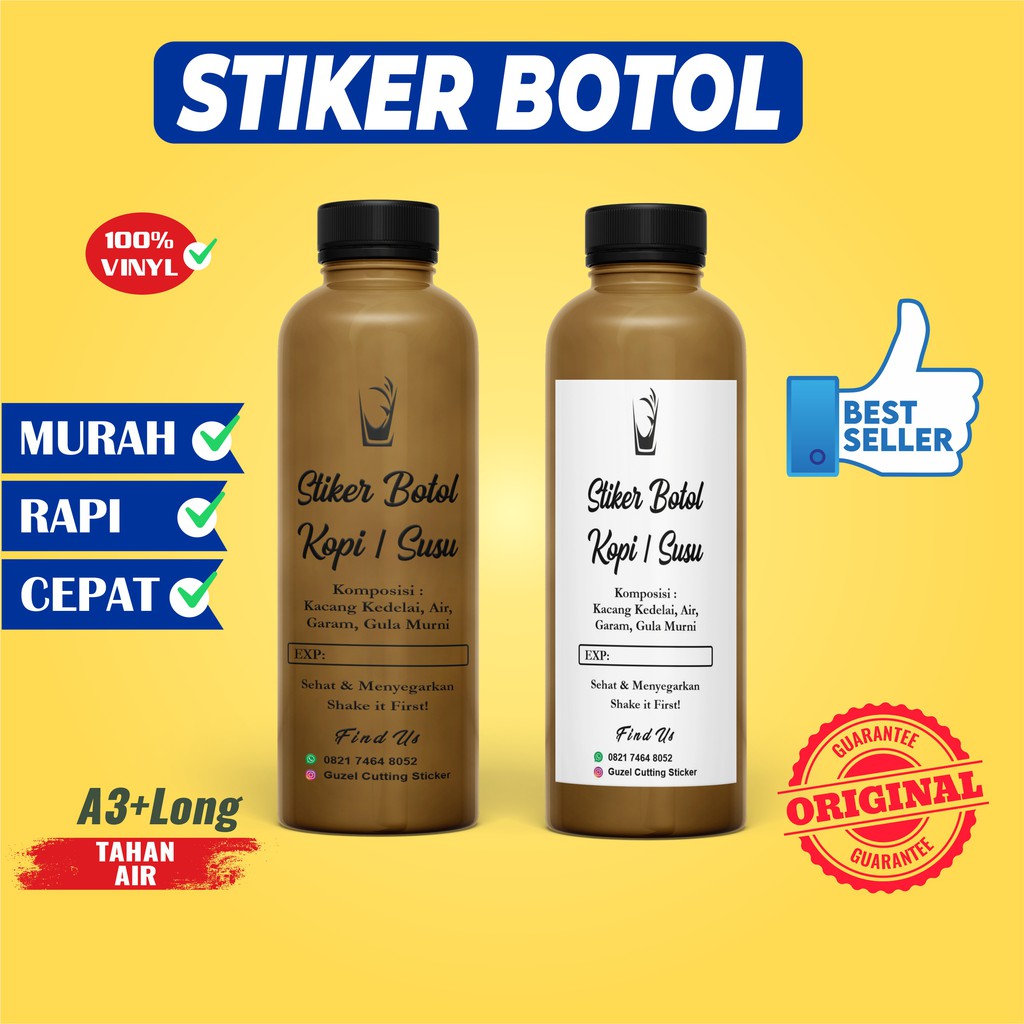 Jual Stiker Botol Jus Kopi Susu Stiker Botol Plastik 250 Ml Minuman Label Produk Vinyl Tahan 0619