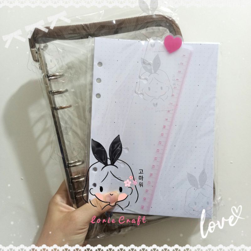 

SET A5 Paket Binder Zipper + refill Kertas + 5 ZIPLOCK FREE RULER PINK LOVE