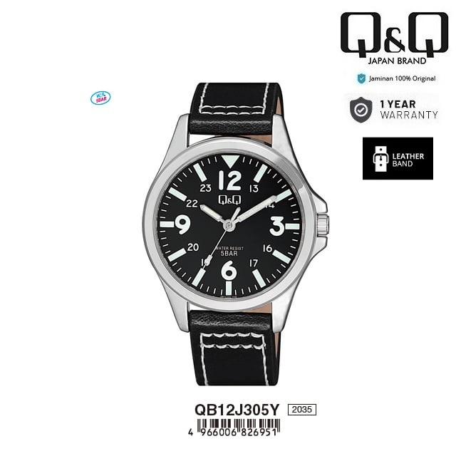 Q&Q QNQ QQ QB12 QB12J QB12J305Y ORIGINAL ANALOG WATCH JAM TANGAN PRIA TALI KULIT