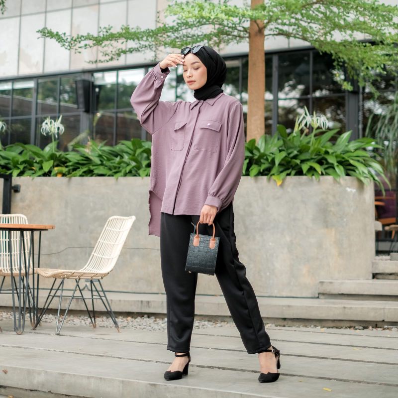 KEMEJA CRINKLE POLOS KANCING / TILDA TOP