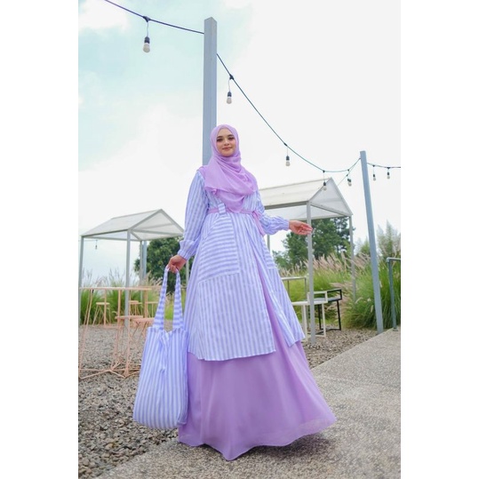 nara set 4in1 (gamis,auther,pasmina dan tas)by viendra syari