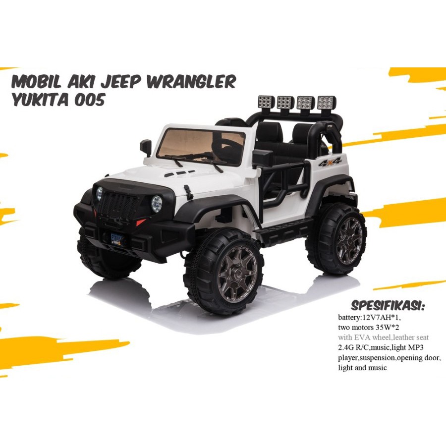 Mobil Aki Mainan Anak Remote Control Jeep Wrangler Yukita 005 Non Paint Rubicon 12V7AH Garansi SNI-Putih