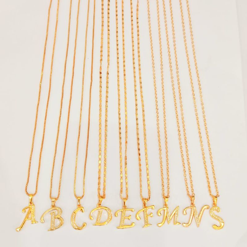 Kalung Plus Liontin Inisial Huruf Latin A-Z perhiasan wanita Gold Modern (COD)