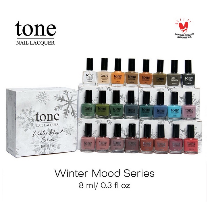 TONE winter series cat kuku salon menicure pedicure meni pedi manicure alat kecantikan tangan kaki warna warni pastel murah termurah bpom asli original kutek kuteks pewarna pacar hijau biru ungu pink coat top base kuning maroon cantik peel off aseton