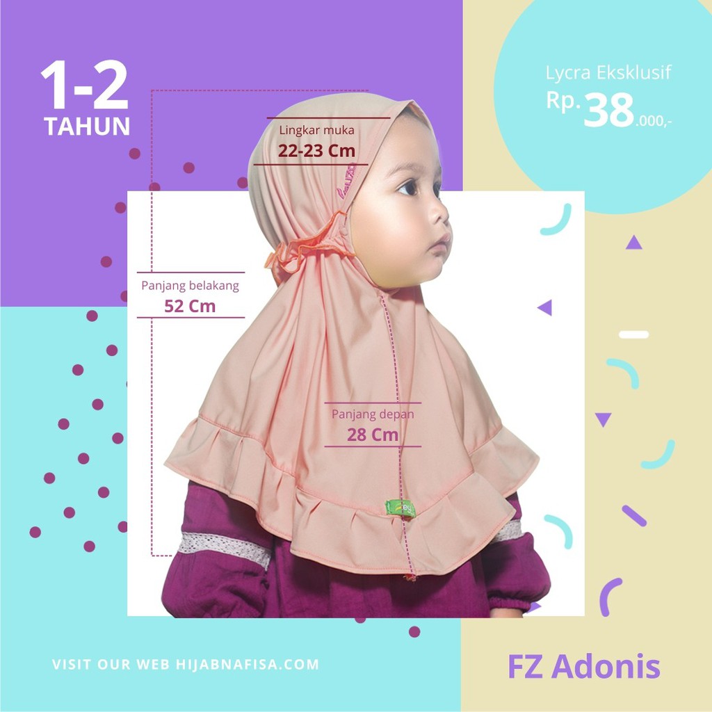 Jilbab Instan Non Pad Anak Feyza ADONIS | Hijab Instan Anak Kerudung Bayi Polos Tanpa Bergo Usia 1-2 Tahun