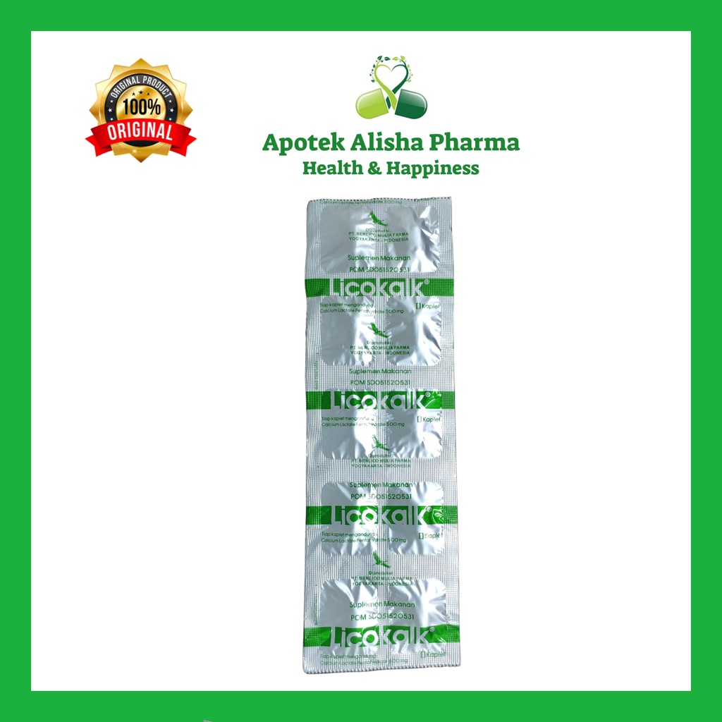 LICOKALK TABLET Strip isi 10 Tablet - Likokalk Tablet / Licokal Tablet / Likokalek Tablet / Kalsium Tablet 500Mg / Ibu Hamil / Ibu Menyusui