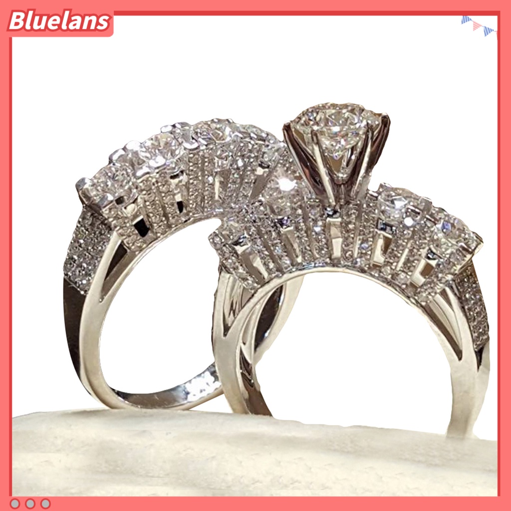 Bluelans 2Pcs Cincin Berlian Imitasi Glossy Untuk Pasangan