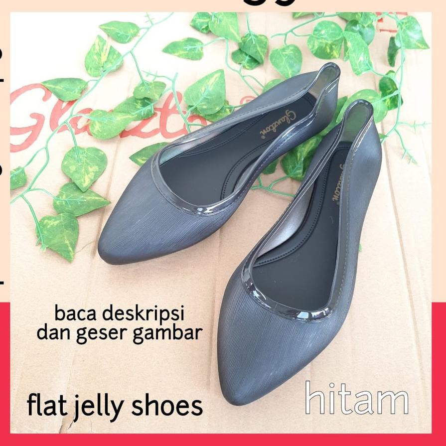 JNJ Sepatu Flat Wanita 592 Motif Garis2 Jelly Shoes Merk Glanzton Terlaku.