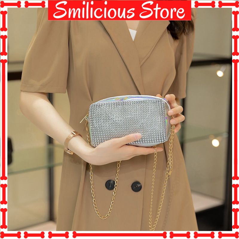 Tas Pesta Selempang Bahu Wanita Blingbling Handle Bag Woman Silver Emas Hitam Fashion A58