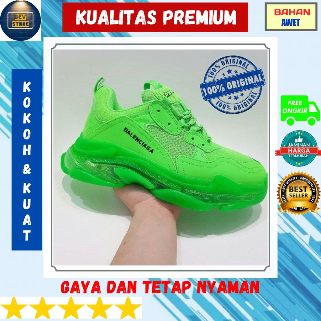 Sepatu Olahraga Sport Original Pria Cowok Cewek Balenciaga Triple s v2 Clear Sole Gren Made In Italy