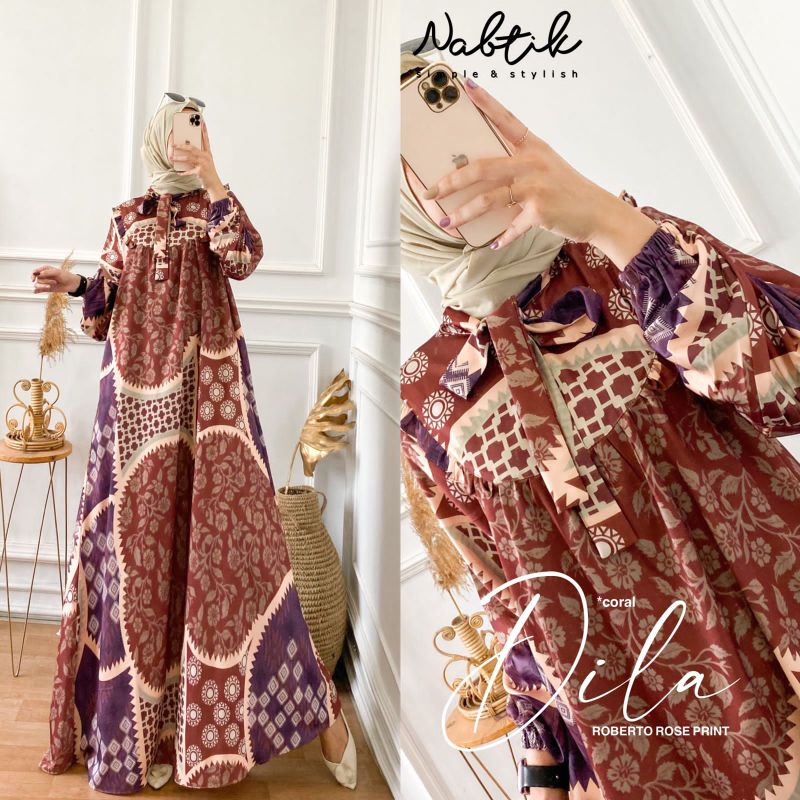 new gamis wanita Dila bahan baru original by nabtik/terlaris