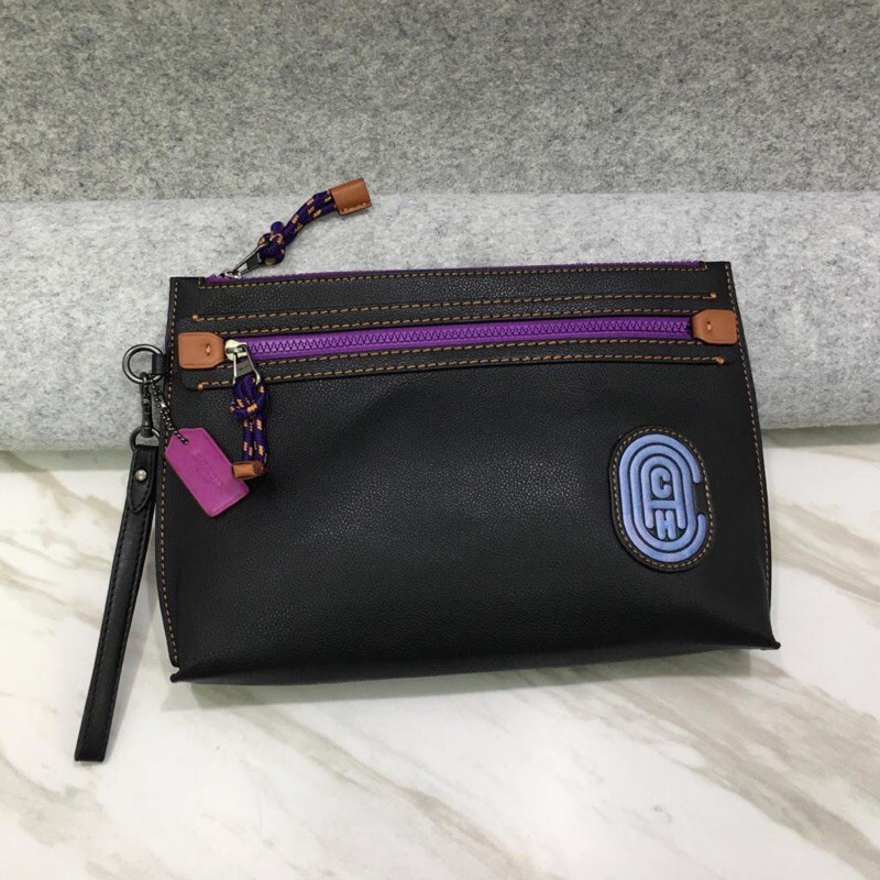 COACH Academy Clutch Pouch In Leather With C Patch ORIGINAL FO ORI AUTHENTIC