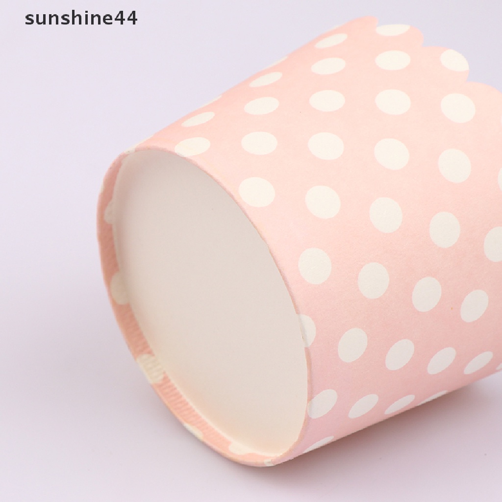 Sunshine 50pcs Kertas Pembungkus Cupcake / Muffin Motif Garis / Polkadot Warna-Warni