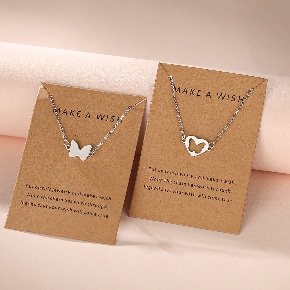 2Pcs/set Fashion Couple Butterfly Necklace Bracelet Heart-shaped Stainless Steel Necklaces Jewelry Accessories Gift