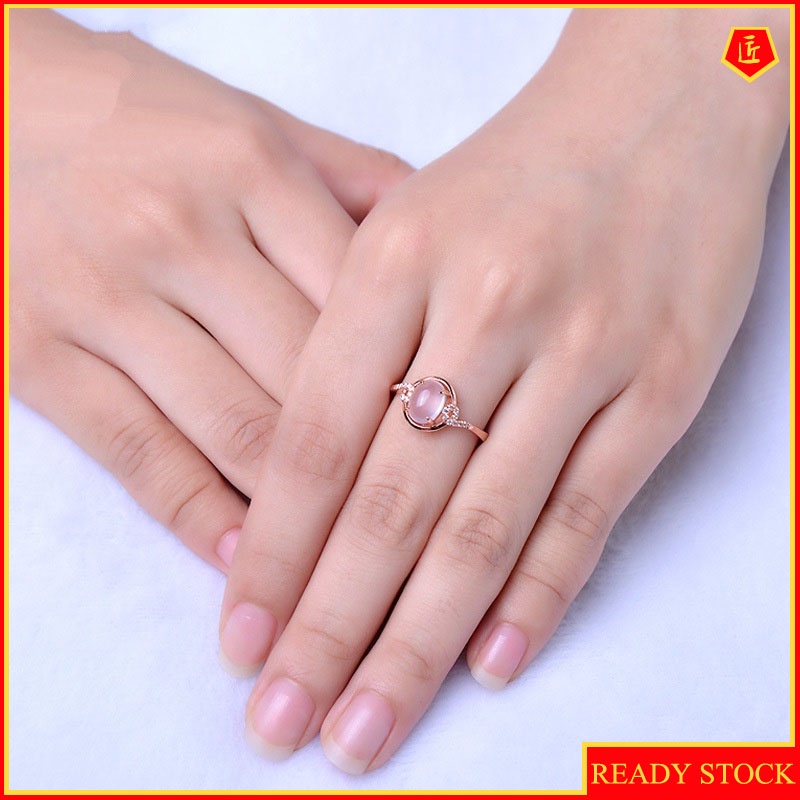 [Ready Stock]Ross Quartz Pink Crystal Gemstone Ring Rose Gold Elegant Simple