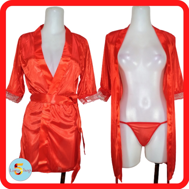 Kimono Baju Tidur Piyama Merah Bathrobe Sexy Transparan Dewa Dewi Store