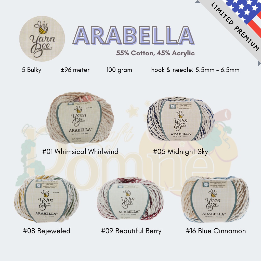 LIMITED USA - YARN BEE ARABELLA - COTTON ACRYLIC YARN - PREMIUM SOFT CROCHET KNITTING YARN SPIRAL VARIEGATED MIX COLORS