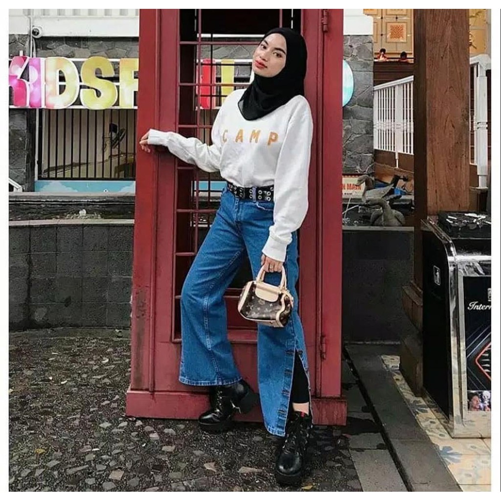 1KG MUAT 4PCS | MEIZA KULOT HIGHWAIST CELANA PANJANG JEANS DENIM BELAH SAMPING HITS OOTD SELEBGRAM
