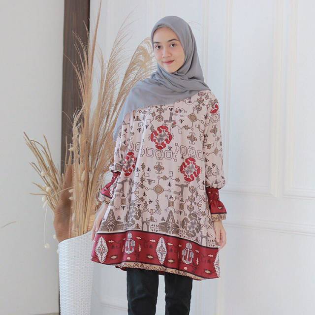 TUNIK DZUVIA KANCING HIDUP SYARI MOSCREPE MOTIF TERBARU