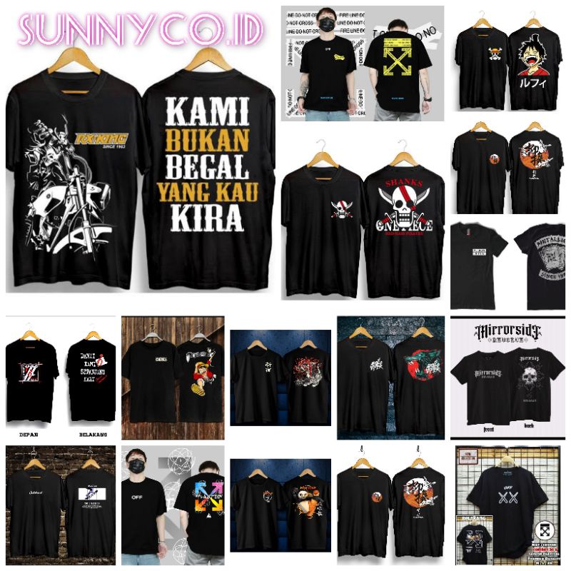 KAOS DISTRO MOTIF KEREN // BAJU PRIA WANITA // LOGO KEREN // KAOS HITAM DEPAN BELAKANG / KAOS KEKINI