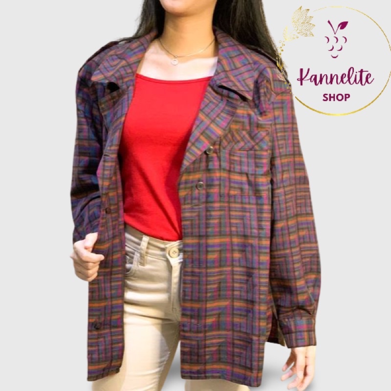 Kemeja wanita kasual lengan panjang/ Outer Kotak kotak