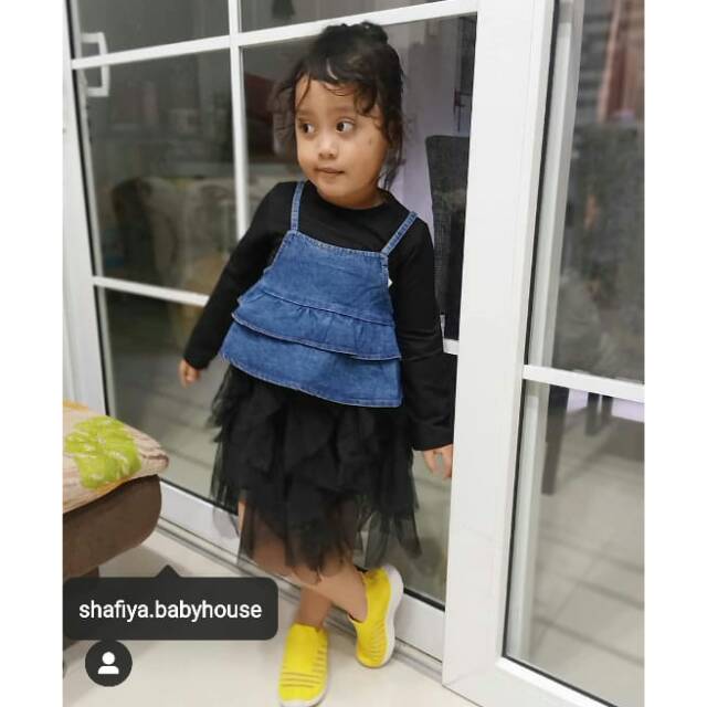 Dress Tutu Black and Pink Denim Impor Anak Perempuan