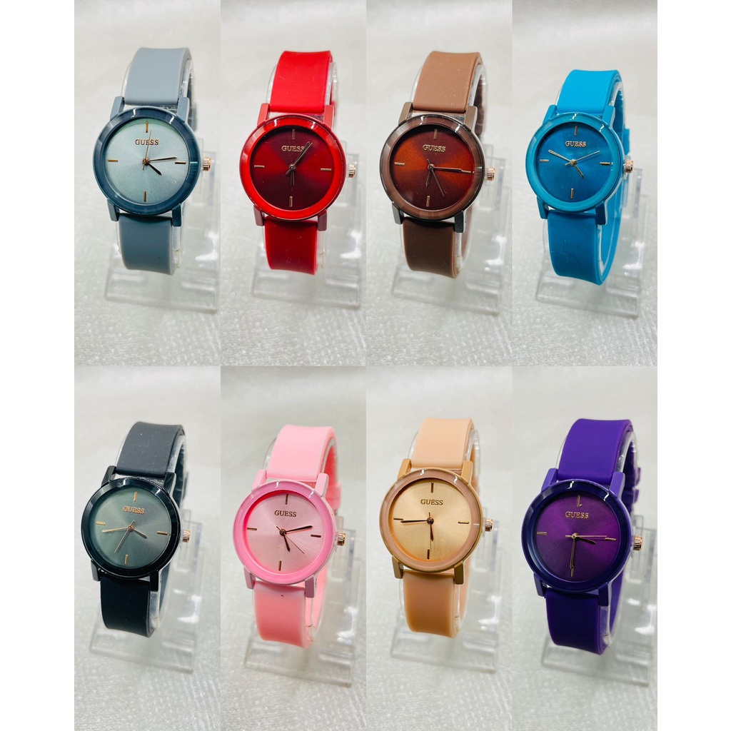 BEST SELLER JAM TANGAN WANITA GUESS RUBBER DM 3.2CM FREE BOX || JAM TANGAN WANITA FASHION WANITA GUESS COLLECTION