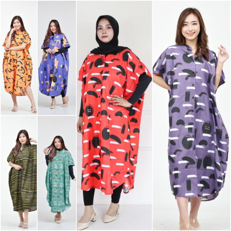 Long Dress COWAY Jumbo Wanita Full Kancing Dress Wanita Baju Santai