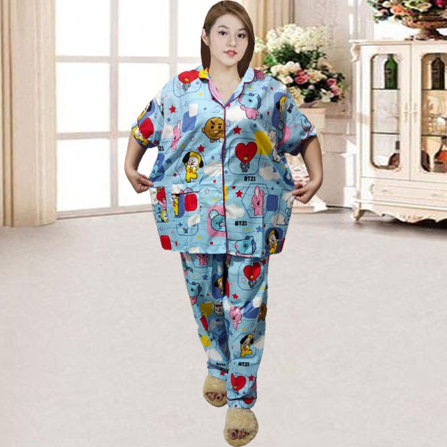 PIYAMA CP JUMBO SIZE XXL/KARAKTER/PIYAMA CPJUMBO STARMOON/BAJU TIDUR-BT21 BIRU MUDA