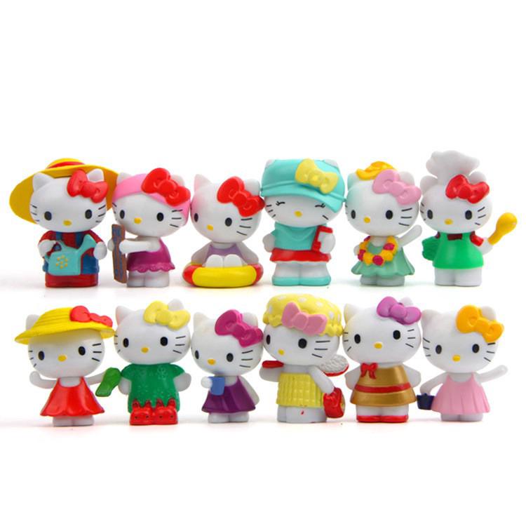 12Pcs Ornamen Kue Bentuk Boneka Hello  Kitty  Warna  Warni  