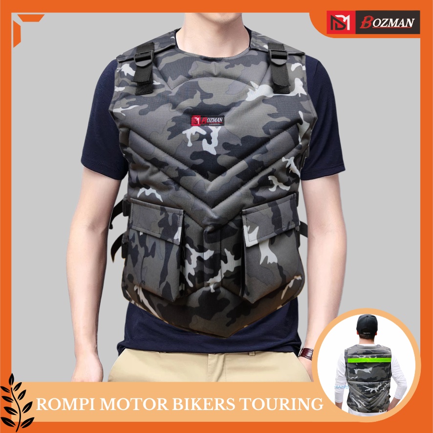 Rompi Motor Keren Cocok Untuk Touring Pelindung Dada Anti Angin Body Protector-Double New Grey