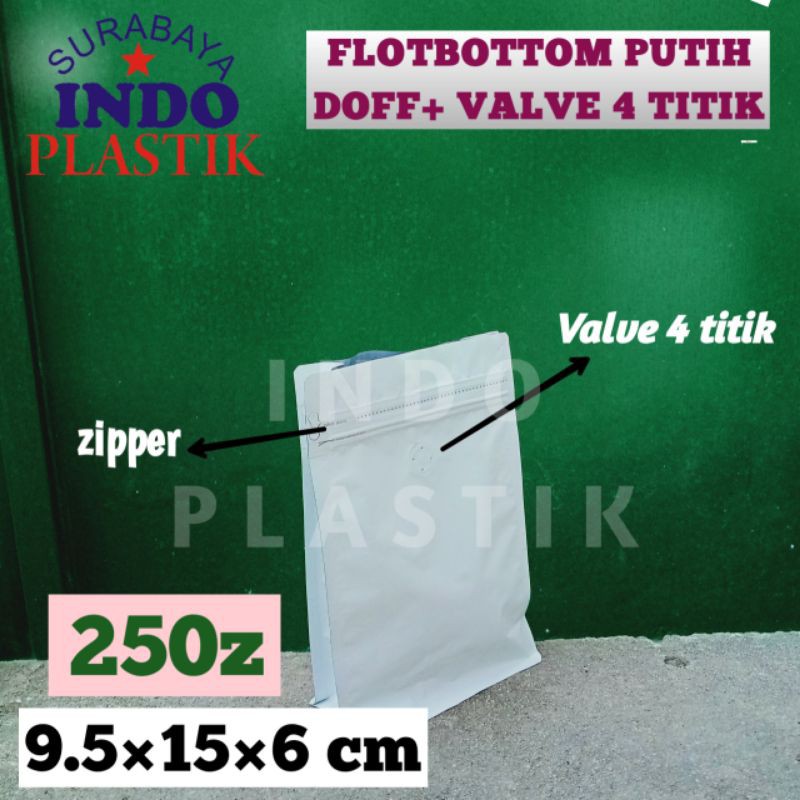 Kemasan Kopi Flatbottom Full Putih 250gr VALVE Kpack