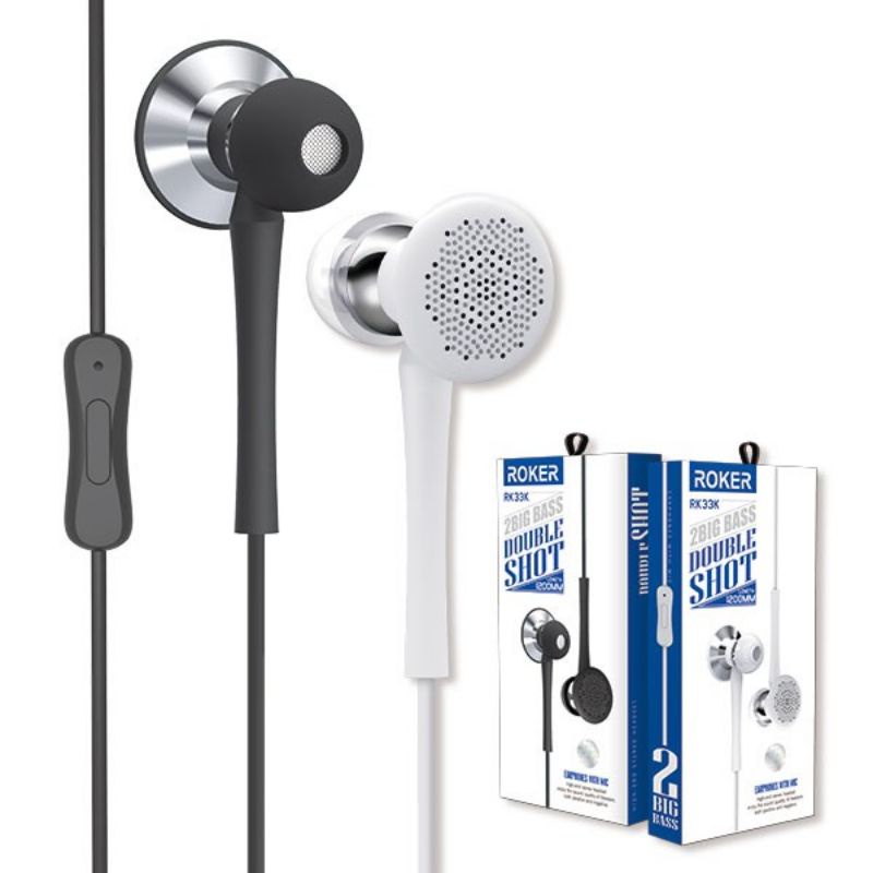 Headset Handsfree Roker Double Shot 2 Big Bass RK33K Earphone Headset Roker RK33k Double Shot Origin