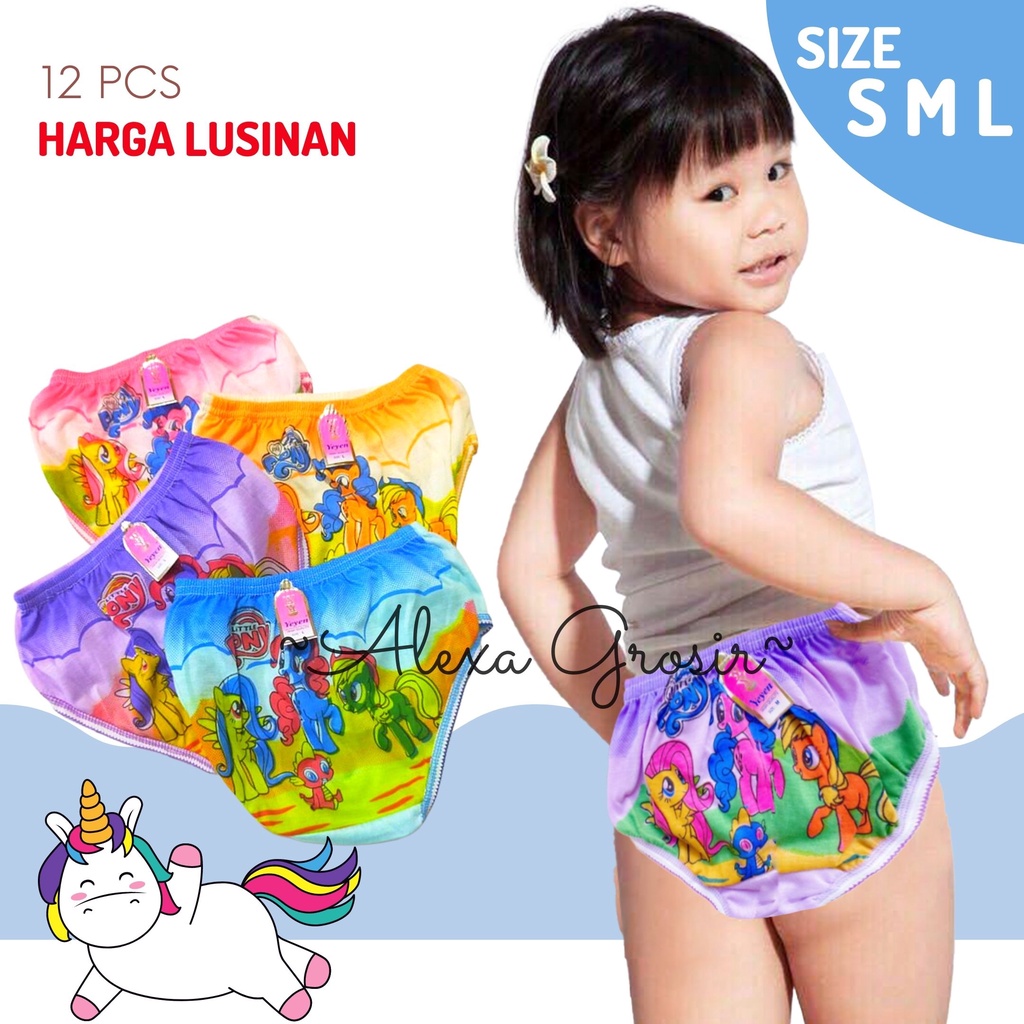 GROSIR 12 PCS CELANA DALAM ANAK CEWEK LUCU SIZE S, M, L YN