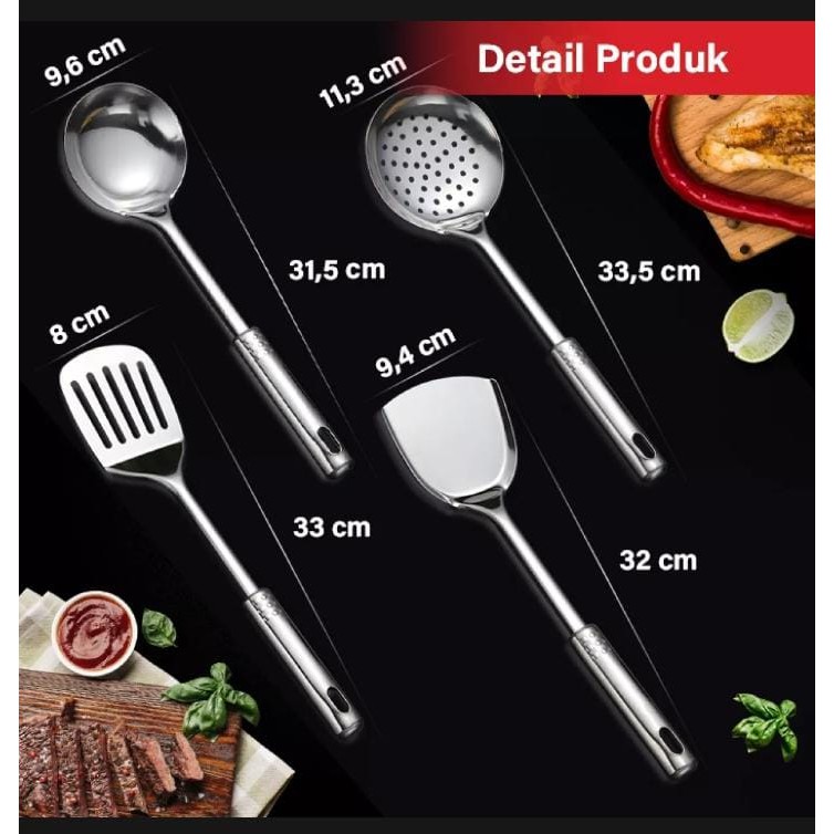 Spatula Set Isi 4pcs 1092-Spatula Sutil Stainless Steel - Spatula Set 4pcs Alat Masak Spatula Suntil Stainless Stell 4 in 1