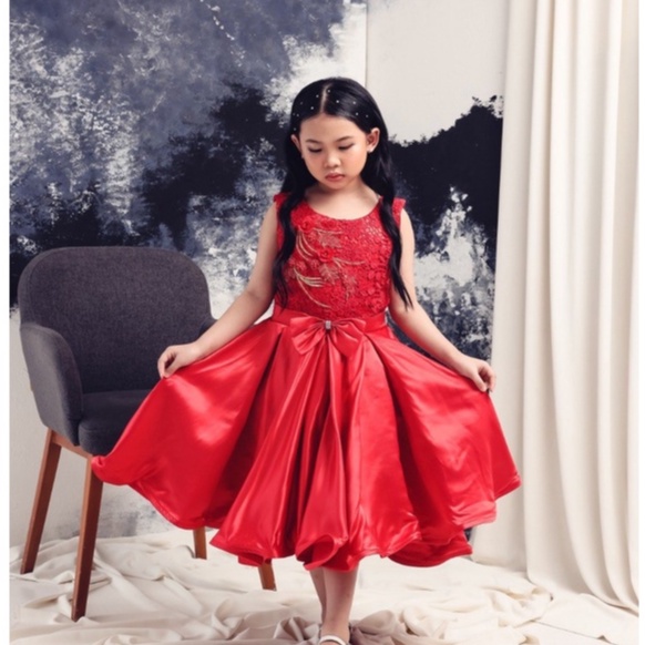 Jazlyn Dress Premium Anak Brokat Satin Pita Elegan (1688)