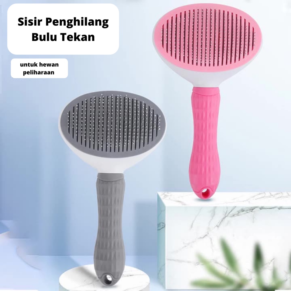 Sisir kucing anjing Hair Pet Brush with Button Sisir grooming Kucing Anjing F01 Pet Grooming Brush Sisir Perawatan Peliharaan