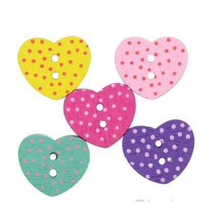 Kancing Kayu Dua Lubang - Dot Heart Style (10 pcs)