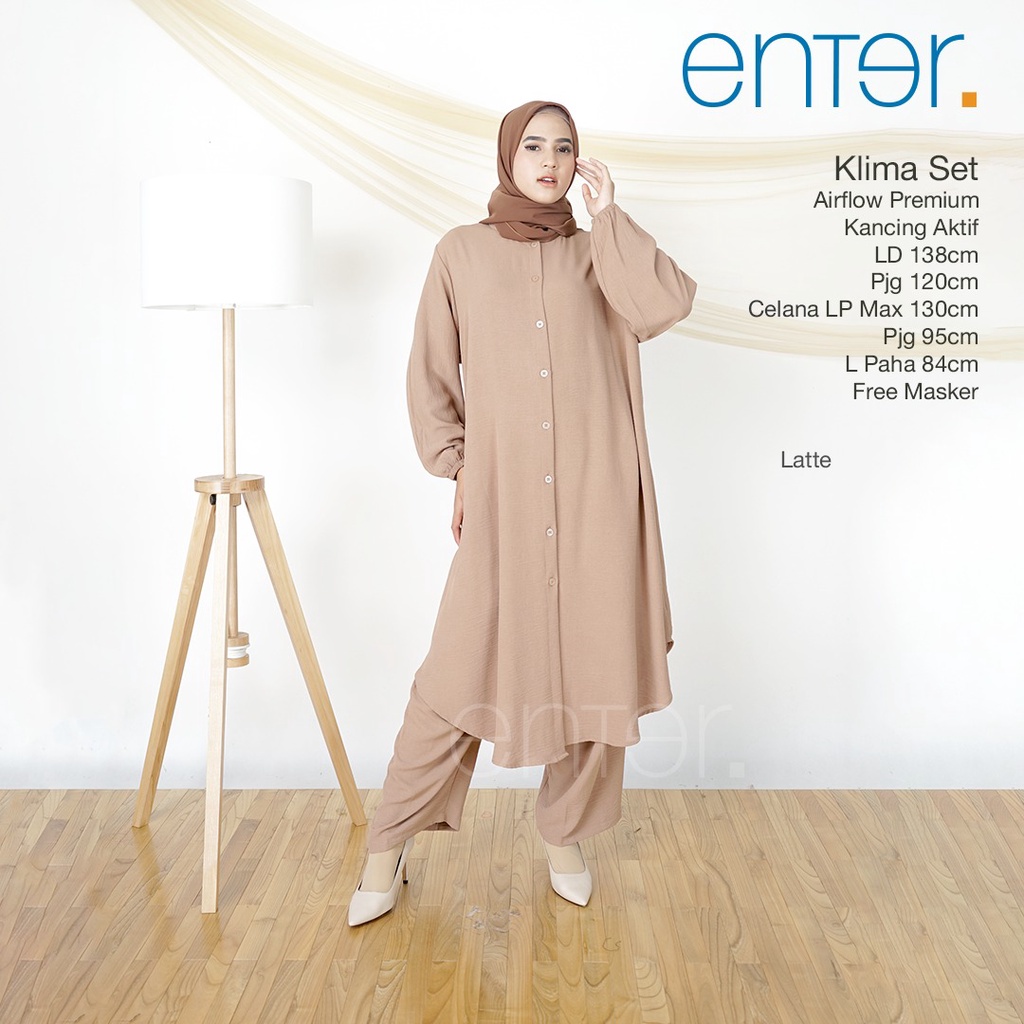 Enter Klima Set Stelan Wanita Kekinian One Set Crinkle Airflow Baju Setelan Jumbo LD 138-2