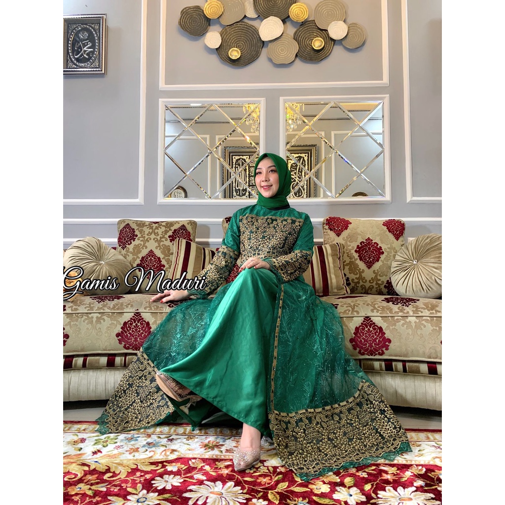 GAMIS PESTA KEBAYA MADHURI HIJAU BOTOL/ GAMIS KONDANGAN WARNA HIJAU BOTOL/ GHAMIS WISUDA HIJAU BOTOL