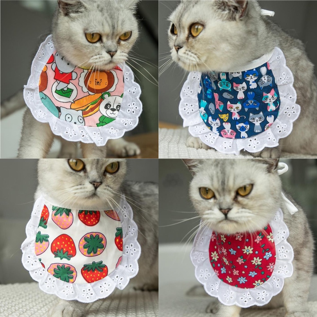 Bib / Slabber / Handuk Air Liur Bentuk Segitiga Motif Bunga Untuk Anjing / Kucing