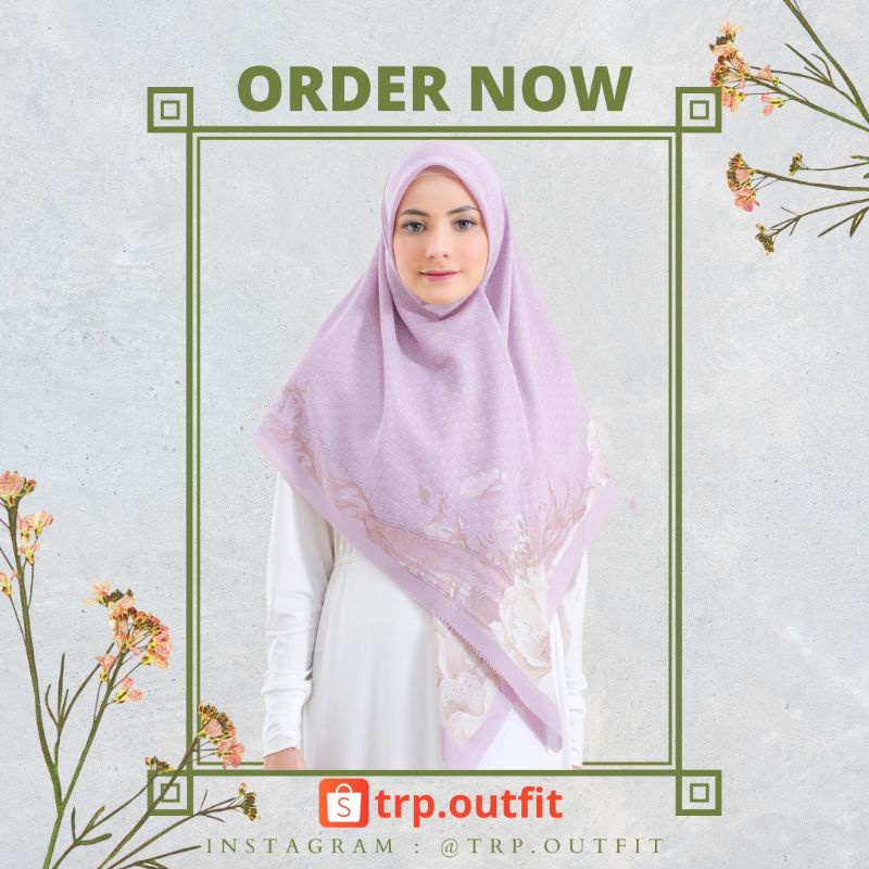 Jilbab segi empat voal motif - Bunga Ungu
