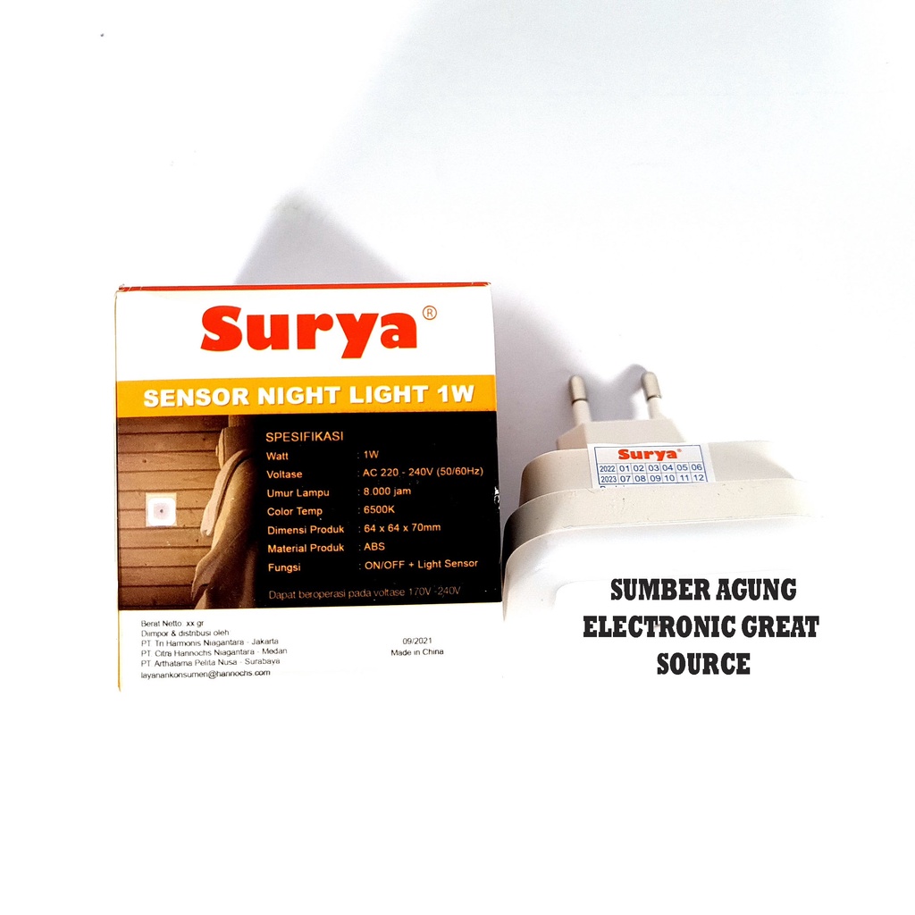 Surya Lampu Sensor Night Light LED 1W Cahaya Putih Auto On Off Kotak Persegi