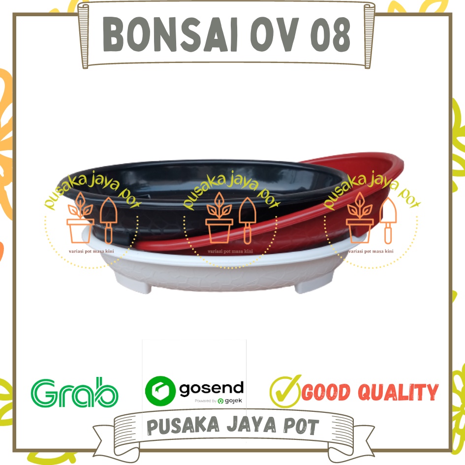 Ori Bjp Bonsai  Ov 08 Putih Hitam Merah Bata Coklat Pot Bunga Tanaman  Bonsai Budi Jaya Motif Batu P