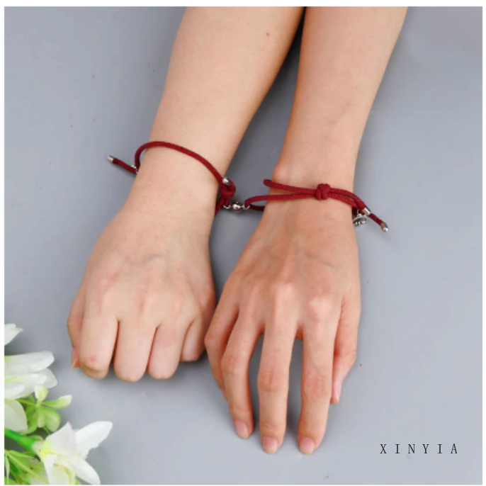 2 Pcs Attract Couples Bracelets/best Friend Bracelet/ Men Bracelet/ Red Black Rope Weaving Magnet Attract Long-distance Love Jewelry