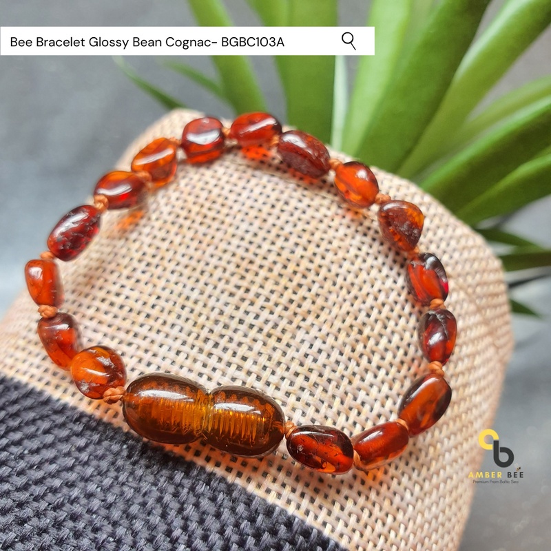 Gelang Amber Baltic Lithuania Balita &amp; Anak Glossy Cognac Bean BGBC103A By Amber Bee