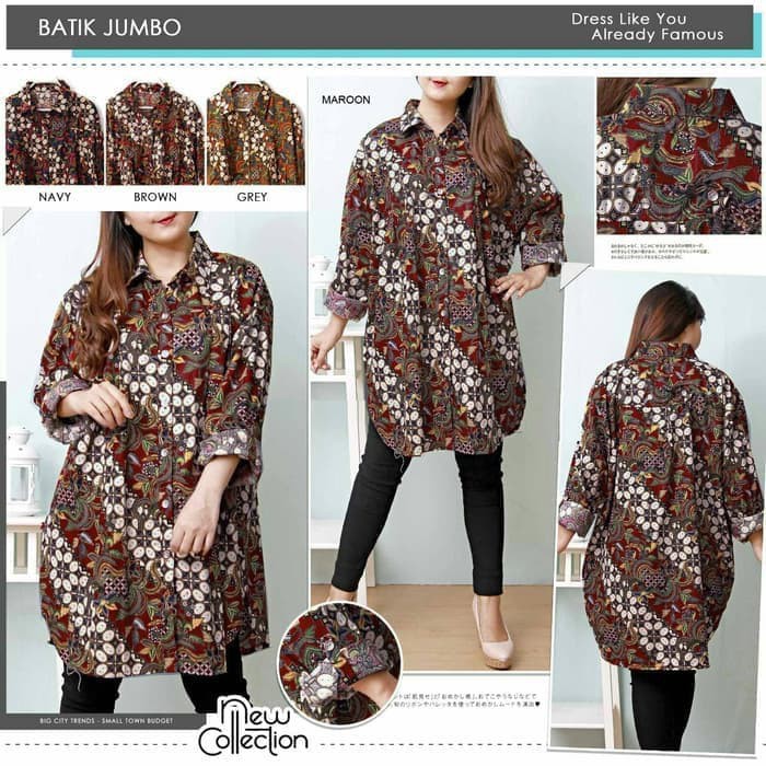 Baju Batik Wanita Jumbo Kemeja Batik Wanita Jumbo Big Size S15039 4XL Berkualitas