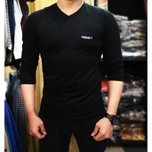 1049 All Size APLIKASI BORDIR LOGO Kaos Panjang gymshark Cowok T-Shirt Oblong Pria 100% Cotton