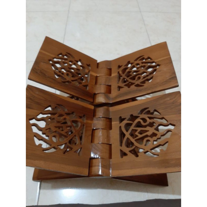 Paket Rekal Isi 2, rekal kayu jati ukir iqra, rekal tatakan alquran kayu jati asli jepara