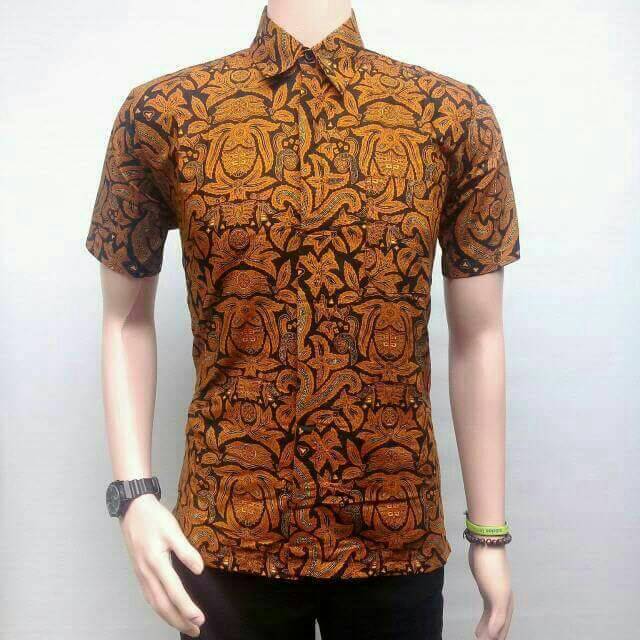 KEMEJA BATIK LENGAN PENDEK MOTIF AMPELA SOGAN 014 BAHAN KATUN HALUS NYAMAN DAN ADEM DIPAKAI 12345678